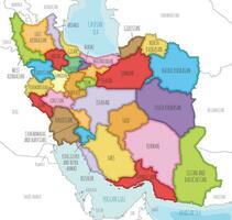 Vector illustrated map of Iran with provinces and administrative divisions, and neighbouring countries. Editable and clearly labeled layers.