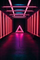 3d render. Geometric figure in neon light against a dark tunnel. Laser glow.. AI generated photo