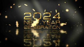 2024 nieuw jaar viering gouden tekst met sneeuwvlokken video