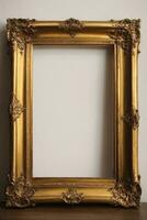 old antique gold frame over white background. AI generated photo