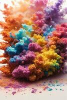 colorful rainbow holi paint color powder explosion isolated white wide panorama background. AI generated photo