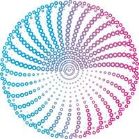 un circular punto modelo con azul y rosado colores, punto cmyk negro degradado símbolo logotipo circular forma espiral trama de semitonos circulo redondo resumen circulo vector