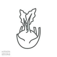 kohlrabi icon. fresh nature organic vegetable food. biennial vegetable stout cultivar of raw root Cabbage turnip outline style editable stroke vector illustration design on white background EPS 10