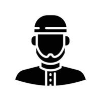 masculino musulmán avatar icono. islam Arábica hombre en tradicional musulmán sombrero. medio oriental humano perfil. glifo estilo pictograma para Ramadán eid logo.vector ilustración diseño en blanco antecedentes. eps 10 vector