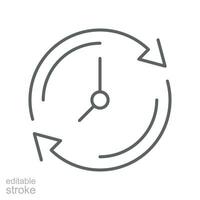 time clock update refresh icon. Restore Clock inside recycle arrows or update date. forward or back time, reverse time. Editable stroke. outline style. vector illustration design on white EPS 10