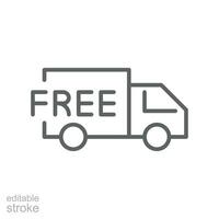 Free delivery solid icon. Fast shipping delivery truck, 24 hour fast speed Courier van distribution business logistics for web app Editable stroke Vector illustration design on white background EPS 10