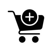 Add cart solid icon.  Supermarket trolley symbol for E-Commerce. Shopping Cart.  Retail market sale item. Trolley Cart Vector Vector illustration design on white background. EPS 10