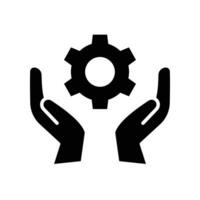 Skill ability icon. Skilled employee. Gear and hand symbol of talents and abilities. Leadership capability development, competency, solid style. Vector illustration design on white background. EPS 10