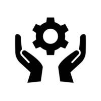 Skill ability icon. Skilled employee. Gear and hand symbol of talents and abilities. Leadership capability development, competency, solid style. Vector illustration design on white background. EPS 10