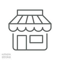 Store line icon. simple Market building, local shop station logo. open Supermarket sign for website and mobile app. Editable stroke vector illustration design on white background. EPS 10