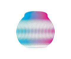 a blue vase with a dotted pattern on it, a blue and pink swirl logo, a circular dot pattern with blue and pink colors, dot cmyk black gradient symbol logotype circular shape spiral halftone circle vector