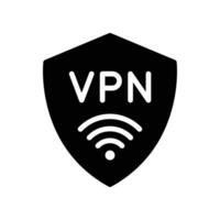 Vpn icon. Internet Security Concept. Simple shield with Protection wi-fi symbol and Virtual Private Network. Active safety. Firewall. Solid style Vector illustration. Design on white background EPS 10