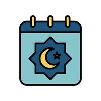 Islamic date icon for eid, muslim fasting ramadan. Calendar page with muslim moon and star. Arabic months, Lunar Hijri. Filled style vector illustration. design on white background EPS 10