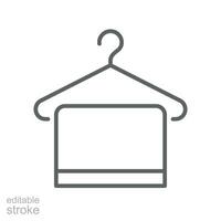 Hanger towel line icon. Logo of Laundry Service, Washing and Cleaning Up Clothes, Dry Cleaning, Drying, Ironing and Household Care editable stroke vector illustration design on white background EPS 10