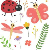 vector ilustración de mariquita y mariposa