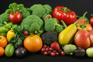 Composition with a variety of organic vegetables and fruits. Pro Photo