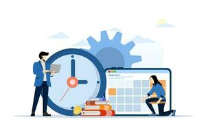 Concept of business planning and schedule management of team of business people working with digital online calendar. business plan in calendar, scheduler. communications worker professional plan. vector