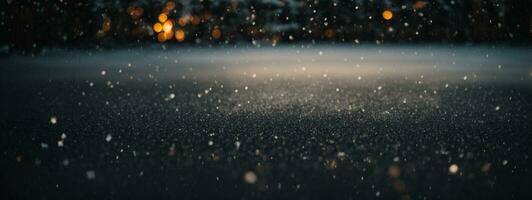 Falling Snow down On The Black Background.. AI generated photo