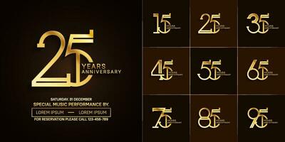 set of anniversary glossy golden color with brown background for special celebration event vector