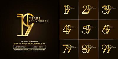 set of anniversary glossy golden color with brown background for special celebration event vector