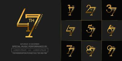 set of anniversary golden color with black background for special celebration event vector