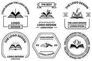 abierto libro logo en plano línea Arte estilo vector