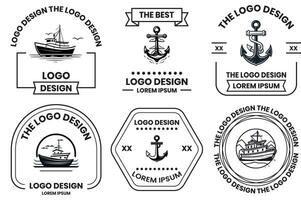 fishing and maritime logo in flat line art style vector