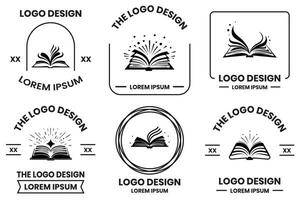 open book logo in flat line art style vector