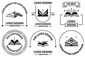 open book logo in flat line art style vector