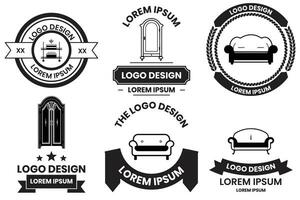 Home and office furniture logo in flat line art style vector