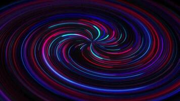 Spiral of moving pink and blue ultraviolet glowing neon lines, futuristic data flow, bright swirling stream, circle shaped neon lights, abstract technology background video