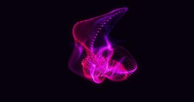 Abstract plasma from particles with light background, pink purple fluid particle form and waves of magical glowing on a dark background.  particle energy, technology, science. Seamless loop video