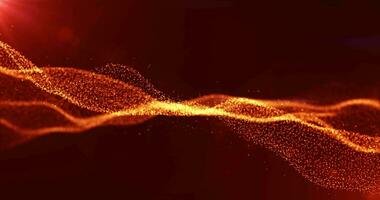 digitale arancia particelle onda con movimento astratto futuristico sfondo, informatica tecnologia. movimento di splendente d'oro onde a partire dal particelle, ardente particelle, scintille , futuristico digitale sfondo, ciclo continuo video