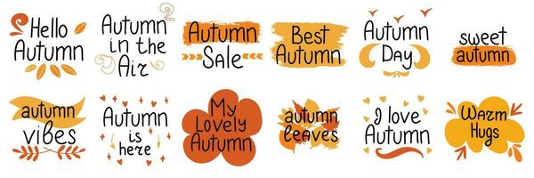 Autumn in the air. Autumn sale. Sweet autumn. Warm hug. Autumn short phrases. Vector illustration.