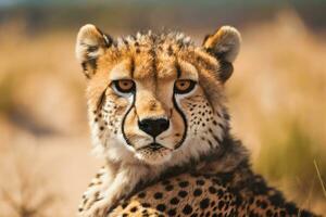 Cheetah in dunes. AI generated photo