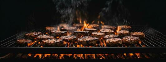 Grill Background - Empty Fired Barbecue On Black. AI generated photo