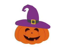 Halloween cheerful pumpkin in hat for cards and invitations. Vector illustration in flat style