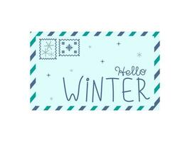 Paper Mail to Winter. Handwritten Text Hello Winter. Isolated vector illustration