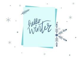 Hello Winter handwritten text on paper. Winter vector illustration