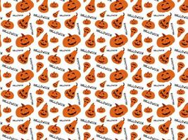 Pattern of Halloween pumpkins with text. Vector illustration of seamless pattern for Halloween