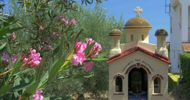 Greek Memorial Chapel Kandylakia and Blooming Trees video