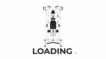 Working out on assisted pull up machine bw loading animation. Gym woman pulling up outline 2D cartoon character 4K video loader motion graphic. Strength train animated gif isolated on white background