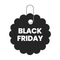 Black friday round wavy edge black and white 2D line cartoon price tag. Hanging isolated vector outline sticker sale holiday. Friday sell monochromatic flat spot illustration, retail promotion label