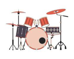 Drum set 2D linear cartoon object. Musical percussion instrument isolated line vector element white background. Rehearsal session. Beating rhythm. Rock concert color flat spot illustration