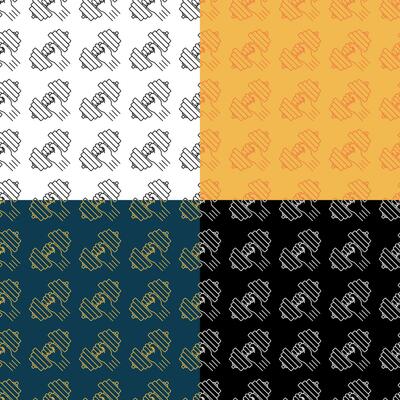 set of seamless patterns with strong hand of athlete holds dumbbell. Sports and active lifestyle. Ornament for decoration and printing on fabric. Design element. Vector