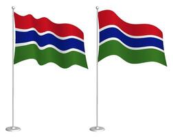 flag of Gambia on flagpole waving in wind. Holiday design element. Checkpoint for map symbols. Isolated vector on white background