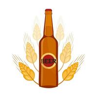 A bottle of beer on a background of wheat. Vector illustration.