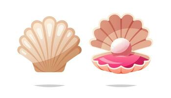 Pearl in opened shell vector, Open and closed shell with white pearl vector