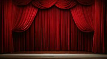Closed crumpled red curtain over empty theater stage. Stand-up club. photo