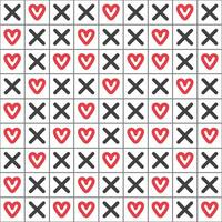 Love heart repeat pattern design vector background, red heart shape and black cross